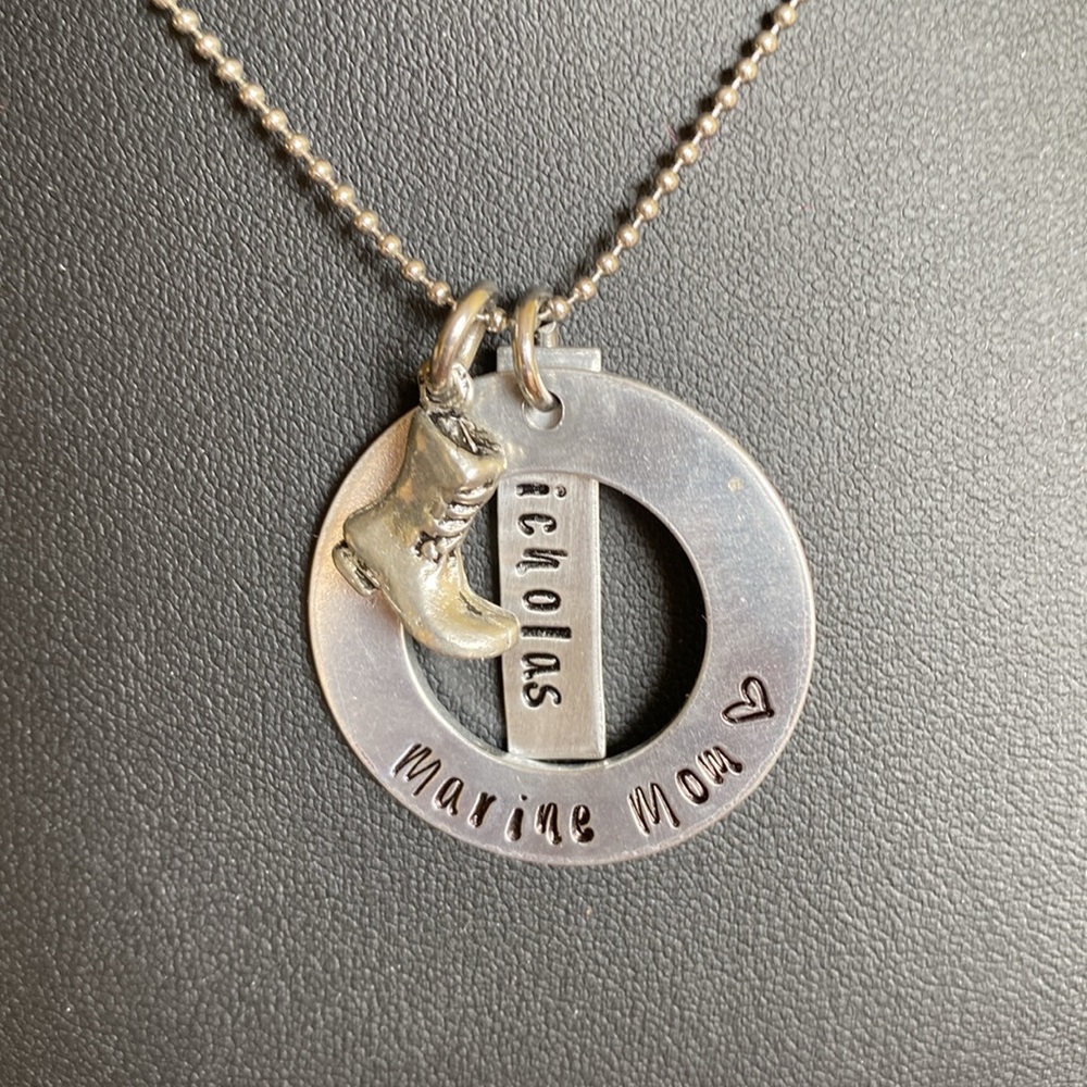 “Marine Mom of Nicholas” Silver necklace 18”